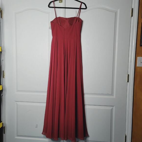 Jenny Yoo Collection Chiffon Bridesmaid Dress Size 8 Burgundy Wine Maxi - Picture 6 of 8